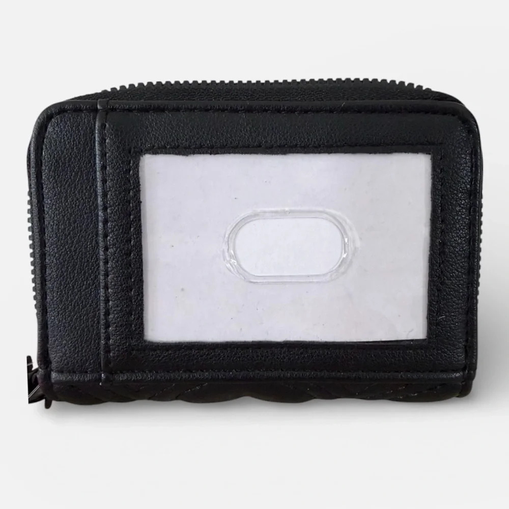 BETSEY JOHNSON BLACK QUILTED ZIP AROUND WALLET WITH 🖤 EMBELLISHMENTS - Picture 3 of 6